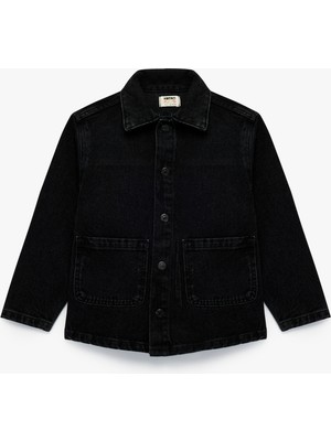 Pamuklu Düğmeli Uzun Kollu Cep Detaylı Denim Ceket