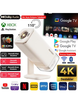 Vankyo Aurzen Boom Air Android Google Tv 4K Destekli Projeksiyon Cihazı +HDR10+TOF Auto Focus+Auto Keystone+6g Wifi+6.1bt+Dolby Ses Sistemi+Powerbank Desteği - Ps5/ps4/xbox