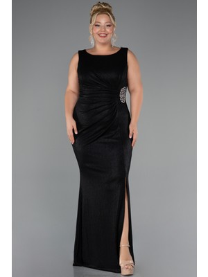 Kolsuz Yırtmaçlı Uzun Simli Büyük Beden Abiye ABU5231