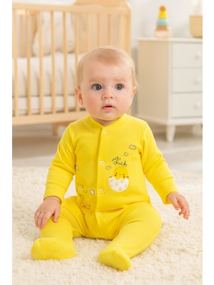 Kız Bebek Çıtçıtlı Civciv Baskılı Pamuklu Tulum