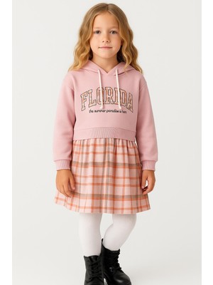 Kız Çocuk Sweatshirt Görünümlü Ekose Desenli ELBISE-1710 P