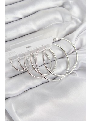 Bfs Pirinç Halka Model Gümüş Renk Kadın Set Küpe