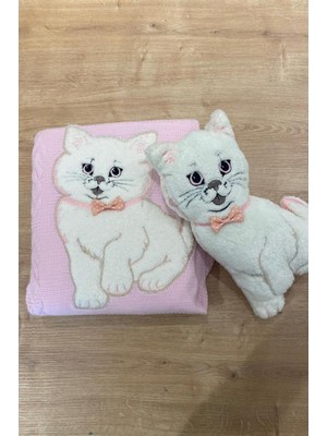 Oyuncak Hediyeli Bebek Triko Battaniye 90X90 cm Pembe