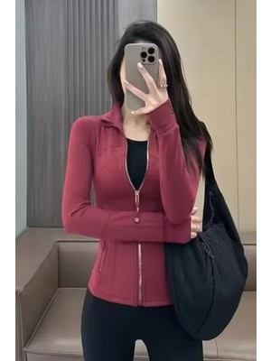 Bordo Cepli Parmak Delikli Street Y2K Crop Hırka