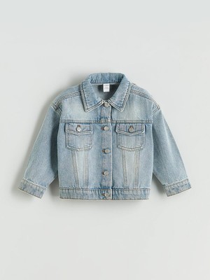 Düğme Kapamalı Gömlek Yaka Kız Çocuk Jean Ceket  (W5)