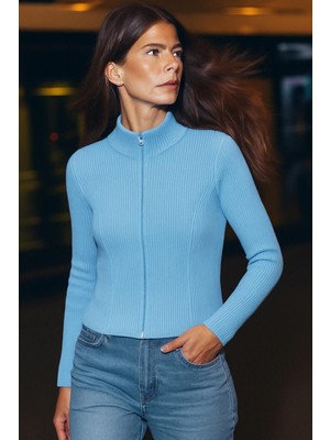 Slim Fit Fermuarlı Uzun Kollu hırka