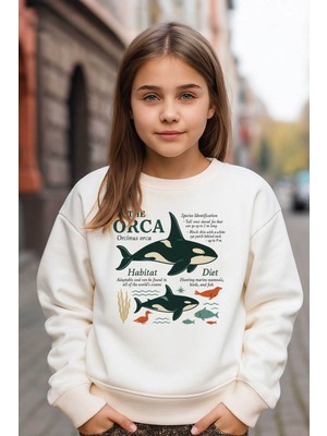 Orca Habitat Baskılı 3 Iplik Ekru Sweat (Çocuk -Yetişkin)