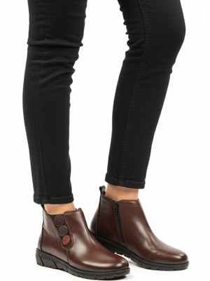 Kahve Hakiki Deri Anatomik Kaymaz Taban Kadın Bot Z406 Z