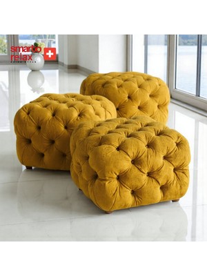 Smarto Relax Swiss Style Puf Zinal Ayaksız Kapitoneli Kare 45x45 cm  baby face Dekoratif  Kapitoneli Dekoratif puf(Sarı)