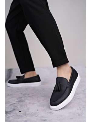 ET153 Bloom Bağcıksız Püsküllü Cilt Erkek Günlük Spor Klasik Ayakkabı Bt - Siyah