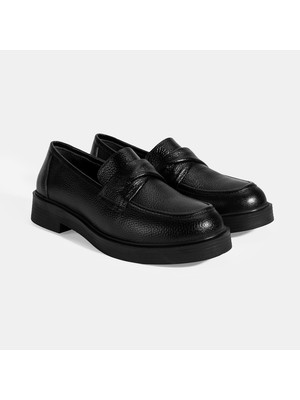 Kadın Siyah Deri Loafer