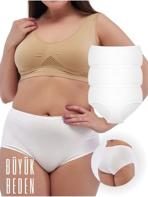 Alya Underwear Kadın Extra Battal Külot - 3 Adet Beyaz - %95 Pamuk %5 Elastan Yüksek Bel
