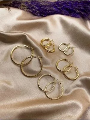 Gold Renk Klipsli Halka Küpe 5 Çift ve 5 Farklı Boy Kadınlar İçin Şık Tasarım