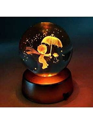 Mr Kristal Renk Değiştiren LED Işıklı Cam Küre Gece Lambası Renkli Küçük Prens 1 Modeli