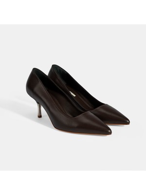 Kadın Kahve Deri Stiletto