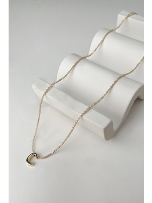 Altın Rengi Üç Boyutlu C Harfi Kolye (45+5cm)