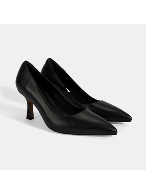 Kadın Siyah Deri Stiletto