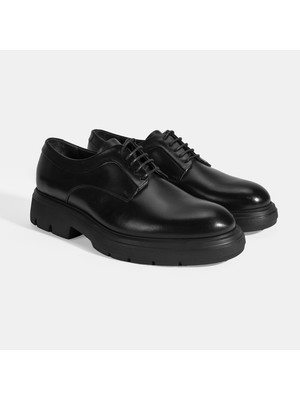 Erkek Siyah Bağcıklı Deri Klasik Ayakkabı