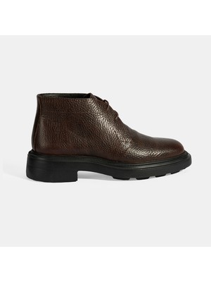 Erkek Kahve Bağcıklı Deri Bot