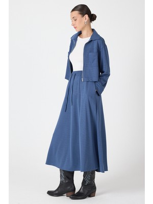 İndigo Yumuşak Dokulu Ceket Etek Takım 8150A