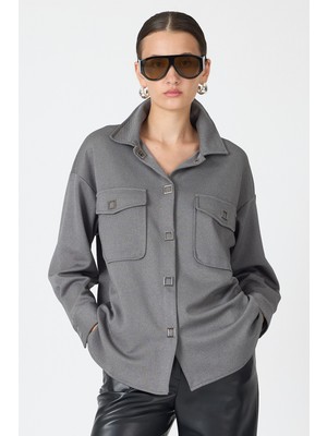 Antrasit Oversize Cepli Kadın Gömlek Ceket 8130A