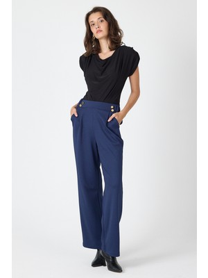 Laci Gold Düğme Detaylı Bol Paça Kadın Pantolon 8111A