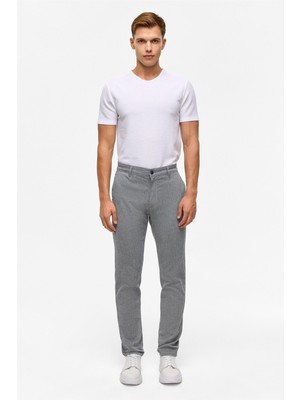 Lacivert Slim Armürlü Kanvas Pantolon