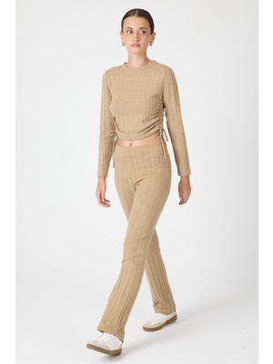 Vizon Fitilli Crop Bluz Pantolon İkili Takımı 8114A