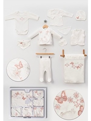 NEU KIDS Kutulu-Kelebek Yenidoğan Kıyafetleri 10'lu Hastane Çıkış Setleri Süzene Nakışlı %100 Pamuk Zıbın Set