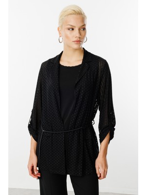 Ekol Kadın Içi Atletli Kendinden Desenli Ceket 4098 Siyah