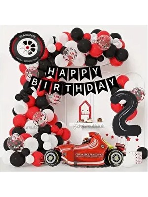 Yarış Arabası Yaş Rakamlı Doğum Günü Konsepti Parti Eğlence Kutlama Seti
