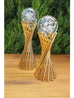 Dekoratif Aksesuarlar Burgulu Metal Kabarcıklı Cam Küre 2'li Altın