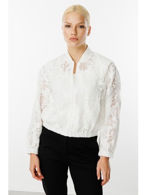 Ekol Kadın Yakmalı Organze Mont 6028 Ekru