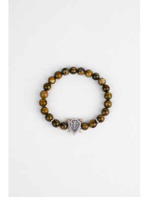 Selçuklu Kartalı Kaplan Gözü Taşlı Cilalı Gümüş Erkek Bileklik