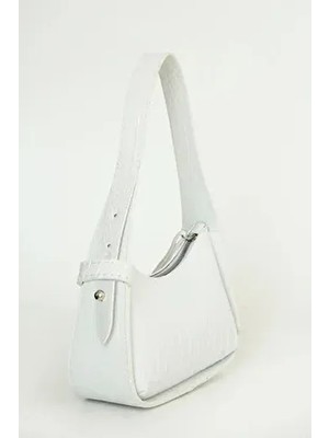 Bag & More Beyaz Kadın Kroko Desenli Baget Çanta Omuz Çanta Kol Çanta Kadın Çanta