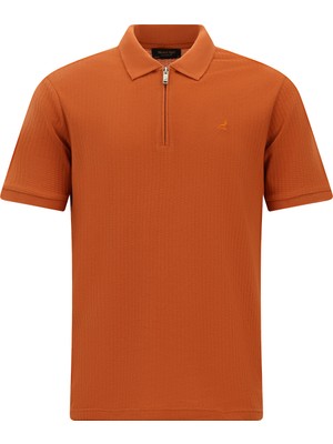 Abdullah Kiğılı Slim Fit Dar Kesim Fermuarlı Nakışlı Pamuk Desenli Polo Yaka T-shirt