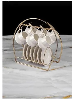 Metalay Fincan ve Kupa Bardak Askılığı - Dekoratif 6 Hazneli Gold Kupalık Askı Goldfıncanaskı