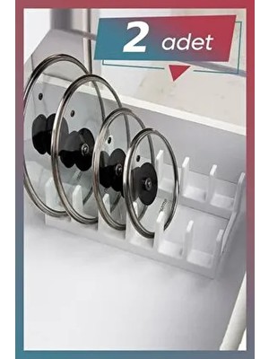 2 Adet Tencere Kapağı Organizeri Beyaz 6 Bölmeli - Tencere Kapak Tabak Düzenleyici