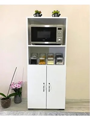 2 Kapaklı Bölmeli Mikrodalga Fırın Dolabı Çok Amaçlı Mini