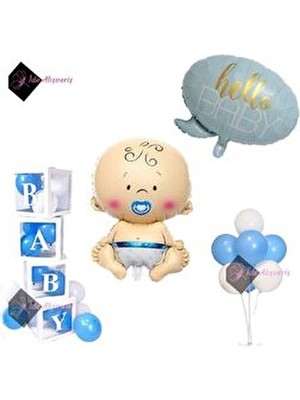 Lüks Hastane Oda Süsleme Seti ( Erkek Bebek Folyo - Hello Baby Folyo - 4 Baby Kutu - 7 Li Stant )