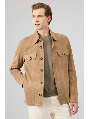 Osimhen Erkek Bej Gömlek Yaka Süet Deri Mont 25WGD657710