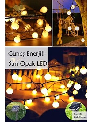 50 LED 7 Metre Sarı Opak Solar LED Işık Güneş Enerjili Bahçe Teras Balkon Ağaç Lambası Aydınlatması