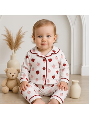 Kız Çocuk Kalpli Önden Düğmeli Pamuklu Pijama Takımı