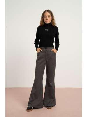 Loco Loco Kemerli Süet Pantolon - Antrasit