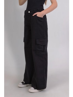 Kargo Geniş Paça Kız Pantolon - Siyah