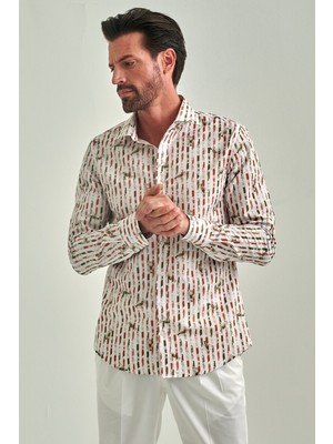 Bisse Erkek Kahve Desenli Slim Fit Pamuk Spor Gömlek GM22Y221036_K11