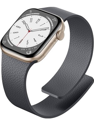 Alstrap Apple Watch 11-10 42MM 9 8 7 41MM Se 6 5 4 40 2 3 38MM Uyumlu Manyetik Silikon Deri Dokulu Kordon