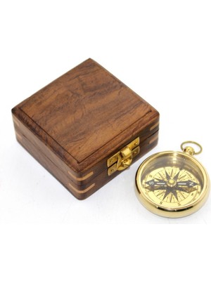 Ahşap Kutulu Pirinç Pusula Model 2