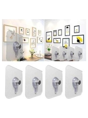 Süper Güçlü 4 Adet Çerçeve Askısı Pin Delgisiz Vidalı Tırnak Kanca Yapışkanlı Raf Tutucu Askı