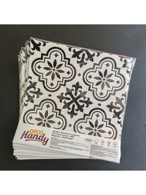 Decohandy Pvc Duvar Karosu 30X30CM 4'lü Paket - Siyah Beyaz Çini Desen 0,36M2